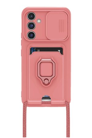 Samsung Galaxy A25 5G Kılıf Zuma Kartvizitli Yüzüklü Silikon - Pembe-(5796)