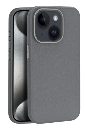 iPhone 15 Kılıf Wonder Deri Magsafe Kapak - Titan Gri-(5796)