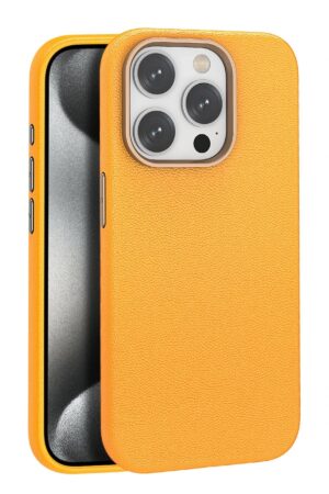 iPhone 15 Pro Kılıf Wonder Deri Magsafe Kapak - Turuncu-(5796)