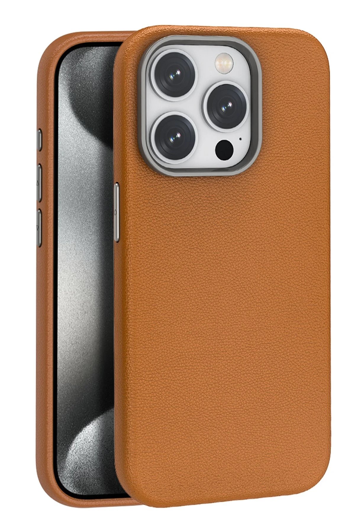 iPhone 15 Pro Max Kılıf Wonder Deri Magsafe Kapak - Kahverengi-(5796)