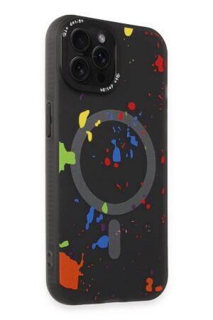 iPhone 14 Pro Colorful Magsafe Kapak - Siyah-(5796)