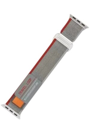 Apple Watch 38mm Alice Kumaş Kordon - Gri-Kırmızı-(5796)