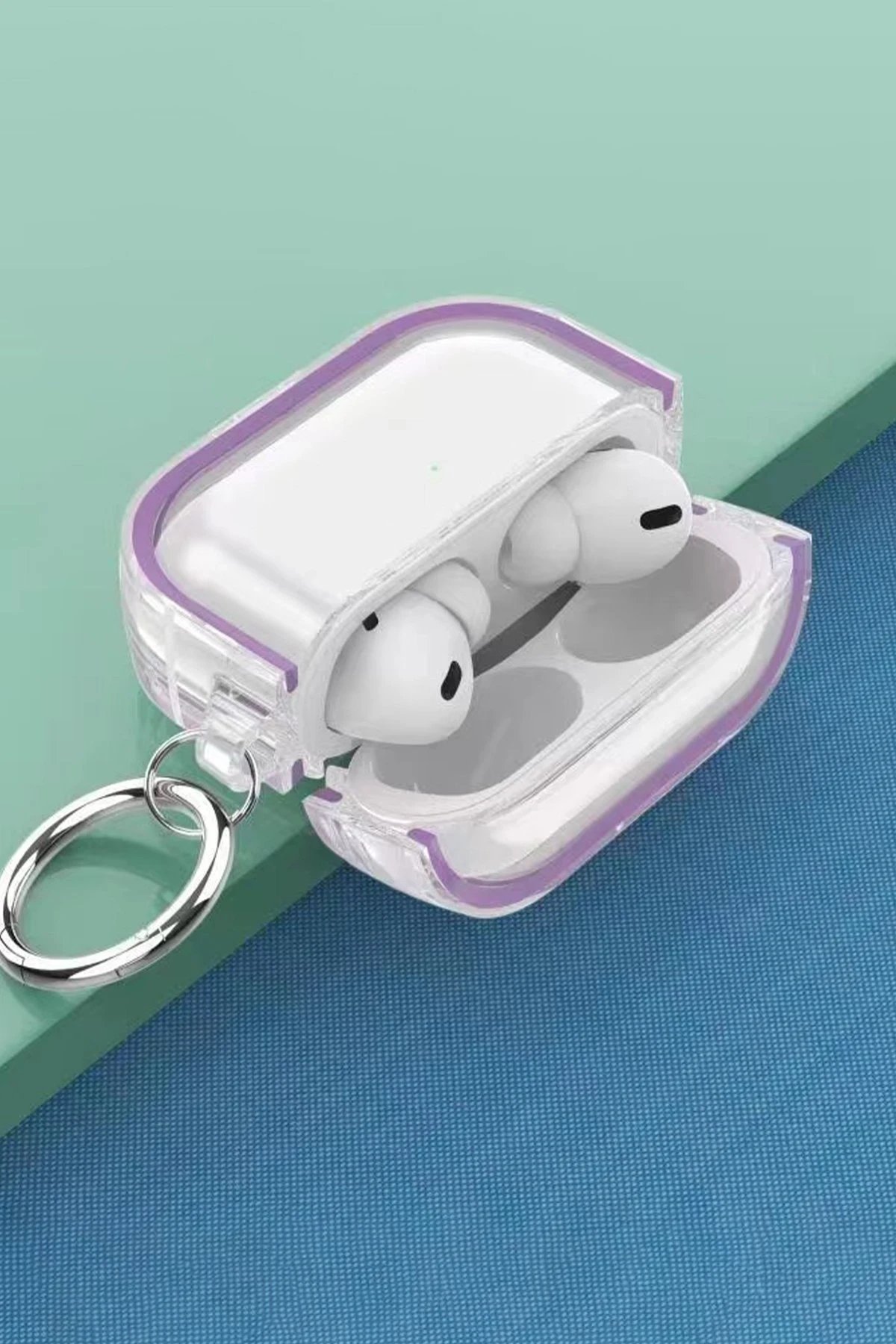 Airpods Pro 2 (2.nesil) Shiny Şeffaf Kılıf - Mor-(5796) - Görsel 2