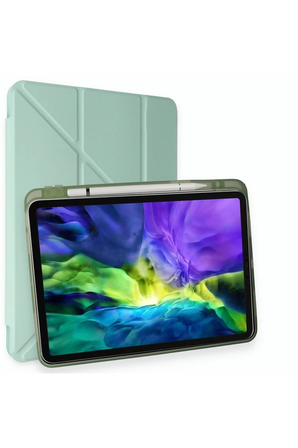 iPad Pro 12.9 (2021) Kılıf Kalemlikli Mars Tablet Kılıfı - Açık Yeşil-(5796) - Görsel 3