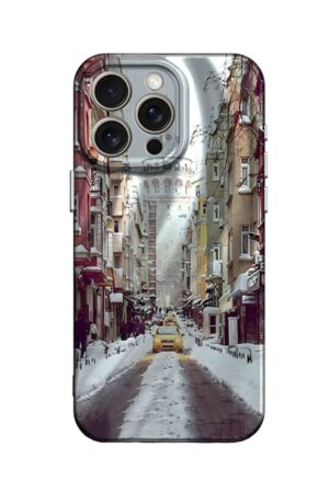 iPhone 14 Pro Kılıf Crew Desenli Kapak - Galata Kulesi-(5796)