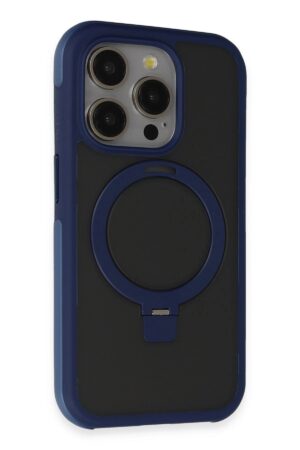 iPhone 15 Pro Zorda Airbag Magsafe Standlı Kapak - Lacivert-(5796)