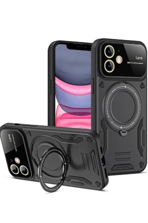 iPhone 11 Kılıf Joy Lens Standlı Kapak - Siyah-(5796)