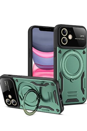 iPhone 11 Kılıf Joy Lens Standlı Kapak - Koyu Yeşil-(5796)