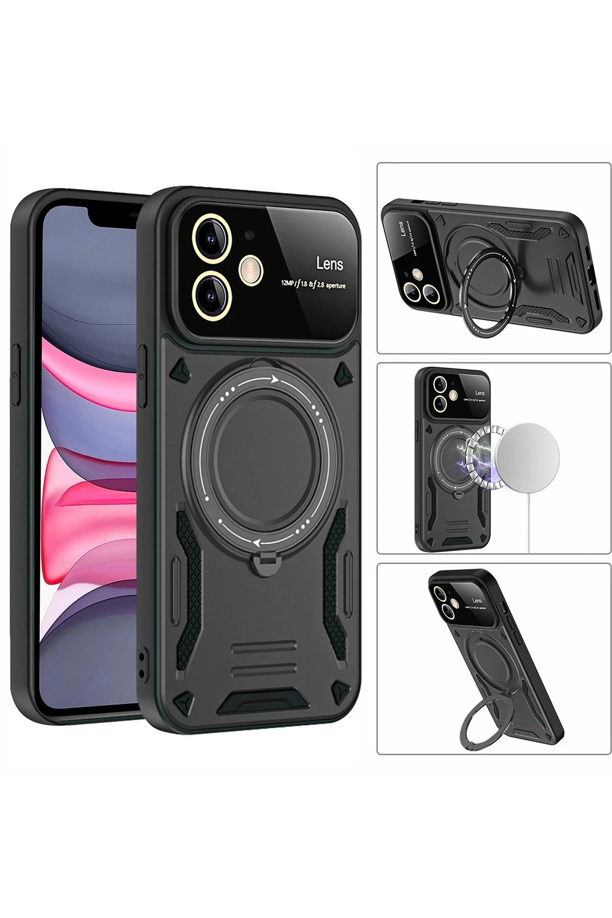 iPhone 11 Kılıf Joy Lens Standlı Kapak - Mor-(5796) - Görsel 3