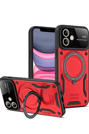 iPhone 11 Kılıf Joy Lens Standlı Kapak - Kırmızı-(5796)