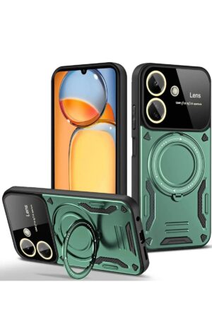 Xiaomi Redmi 13C Kılıf Joy Lens Standlı Kapak - Koyu Yeşil-(5796)