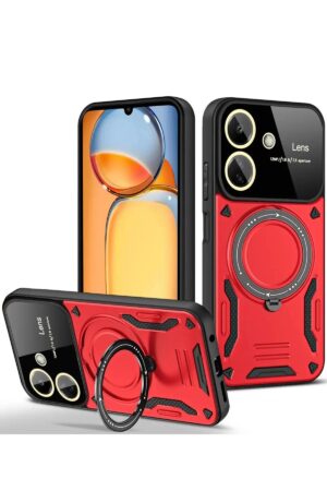 Xiaomi Redmi 13C Kılıf Joy Lens Standlı Kapak - Kırmızı-(5796)