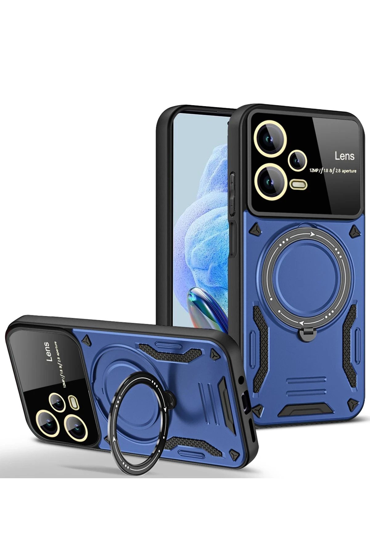 Xiaomi Redmi Note 12 Pro 5G Kılıf Joy Lens Standlı Kapak - Lacivert-(5796)