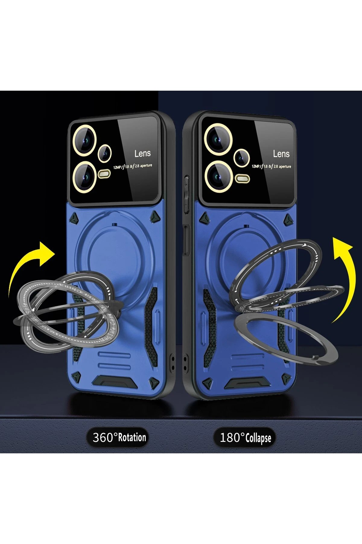 Xiaomi Redmi Note 12 Pro 5G Kılıf Joy Lens Standlı Kapak - Lacivert-(5796) - Görsel 2