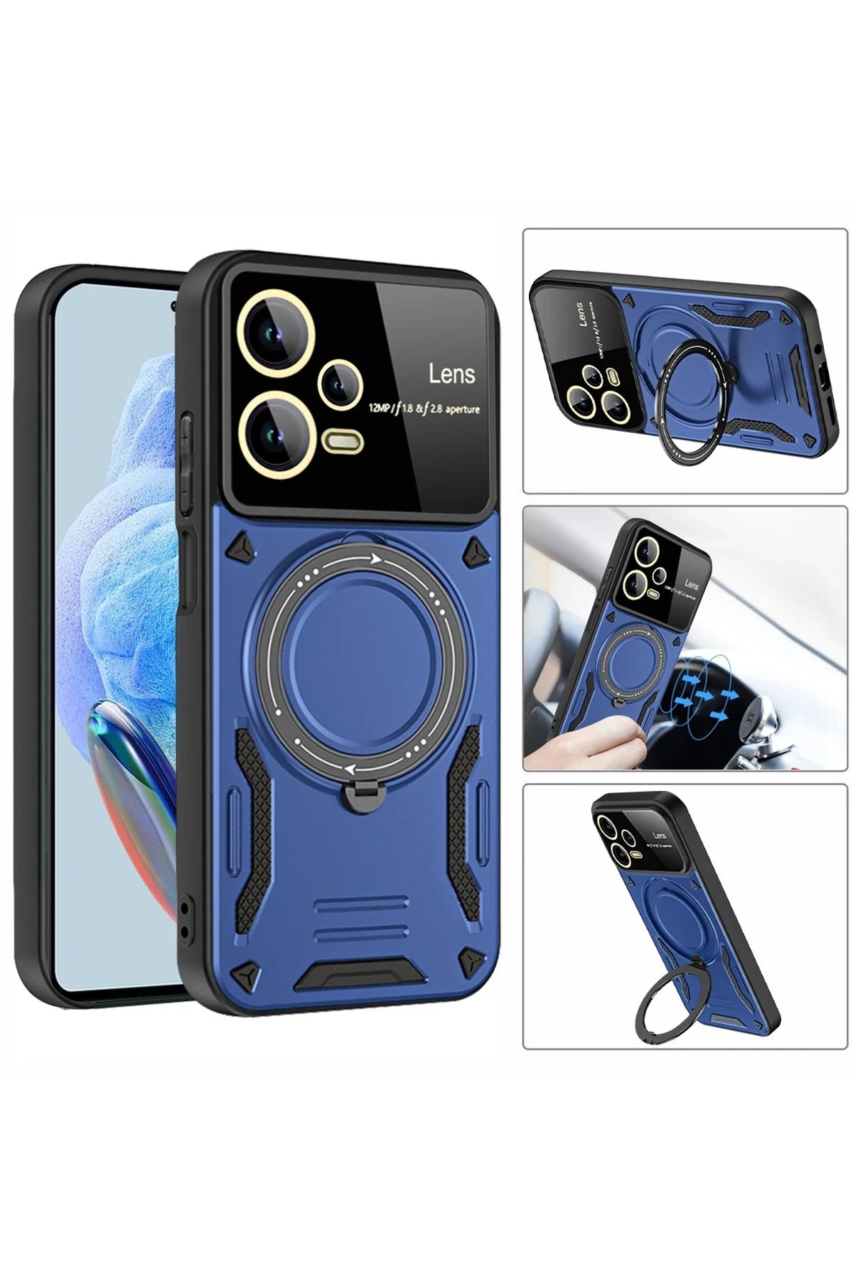 Xiaomi Redmi Note 12 Pro 5G Kılıf Joy Lens Standlı Kapak - Lacivert-(5796) - Görsel 3