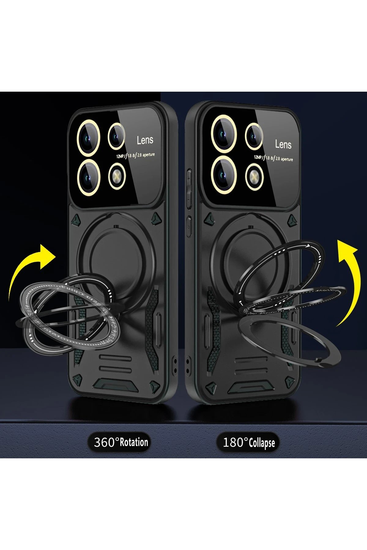 Xiaomi Redmi Note 13 Pro 4G Kılıf Joy Lens Standlı Kapak - Lacivert-(5796) - Görsel 2