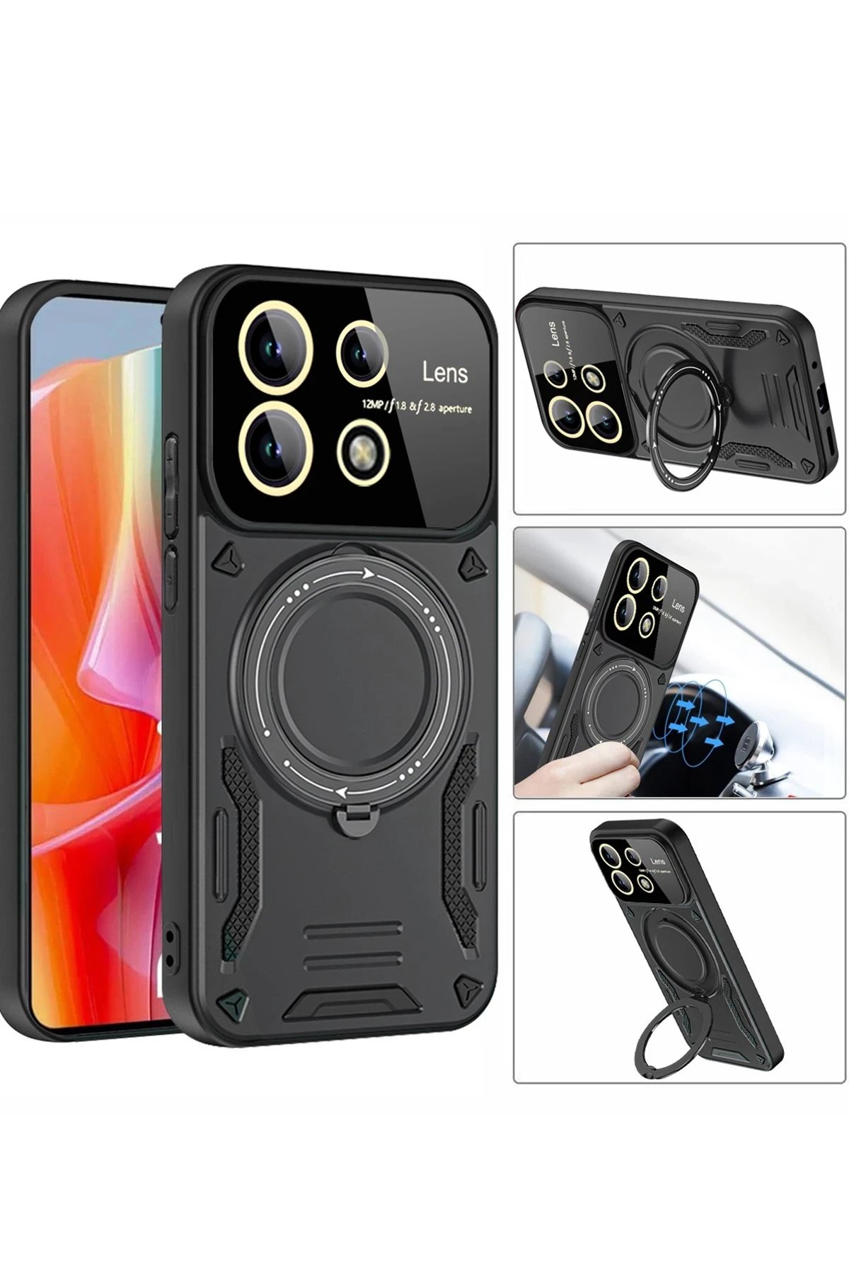 Xiaomi Redmi Note 13 Pro 4G Kılıf Joy Lens Standlı Kapak - Lacivert-(5796) - Görsel 3