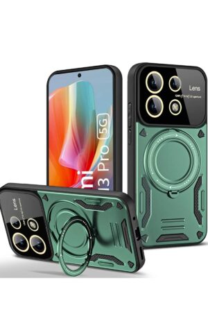 Xiaomi Redmi Note 13 Pro 4G Kılıf Joy Lens Standlı Kapak - Koyu Yeşil-(5796)