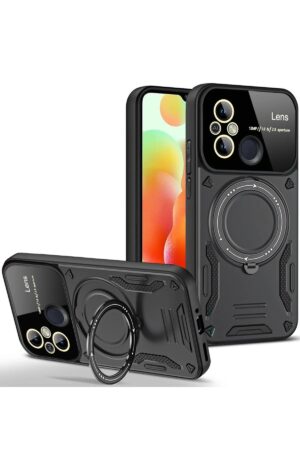 Xiaomi Redmi 12C Kılıf Joy Lens Standlı Kapak - Siyah-(5796)