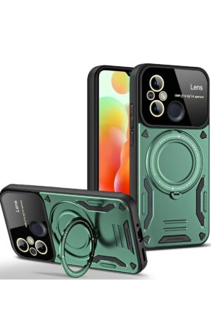 Xiaomi Redmi 12C Kılıf Joy Lens Standlı Kapak - Koyu Yeşil-(5796)