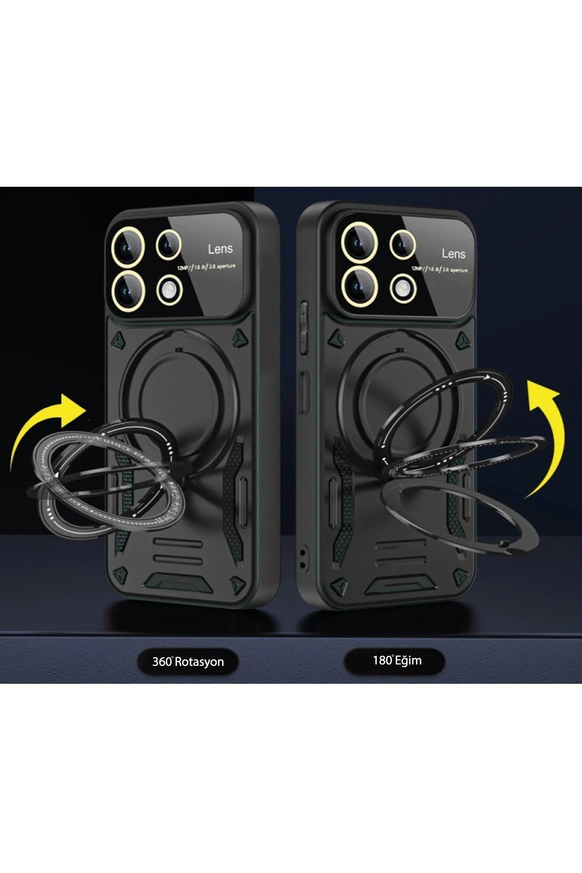 Realme C55 Kılıf Joy Lens Standlı Kapak - Siyah-(5796) - Görsel 2