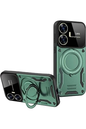 Realme C55 Kılıf Joy Lens Standlı Kapak - Koyu Yeşil-(5796)