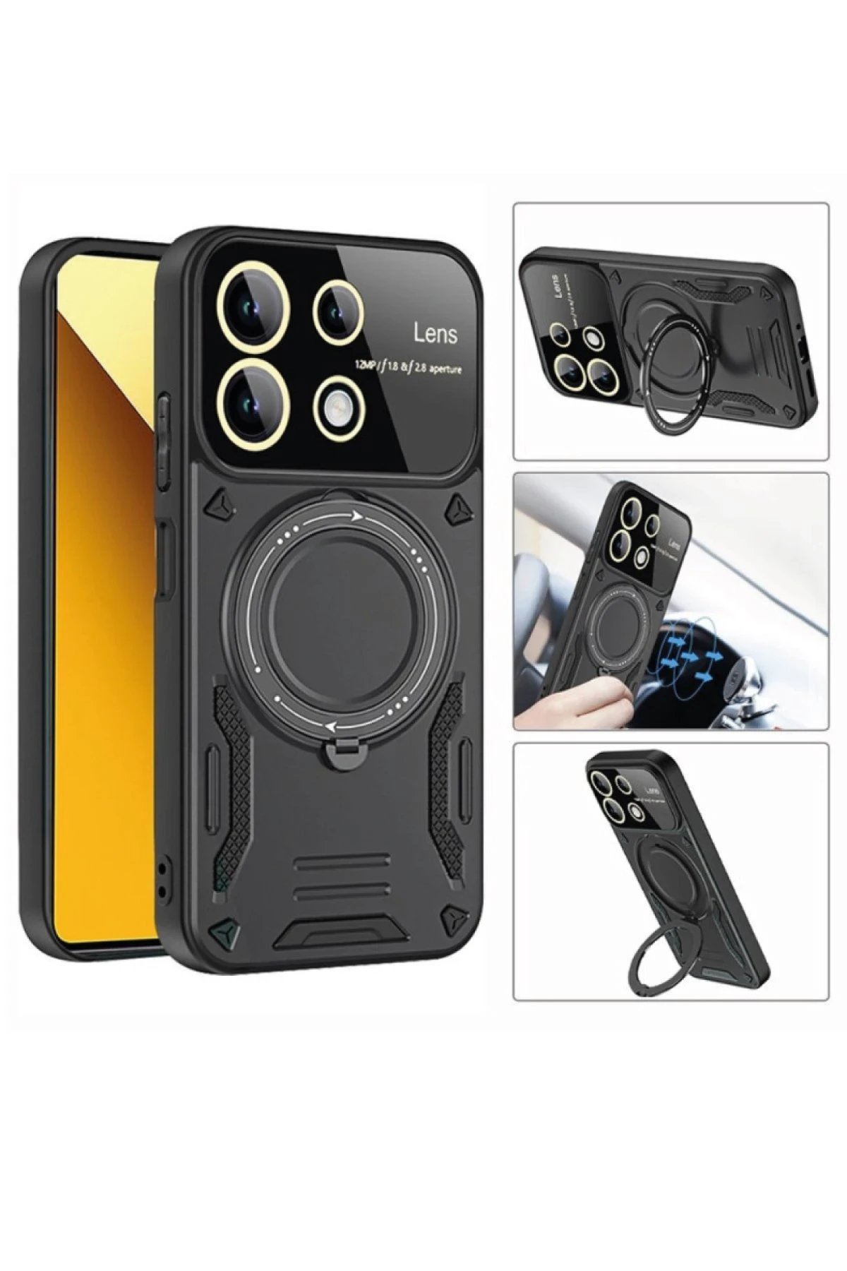 Realme C55 Kılıf Joy Lens Standlı Kapak - Koyu Yeşil-(5796) - Görsel 3