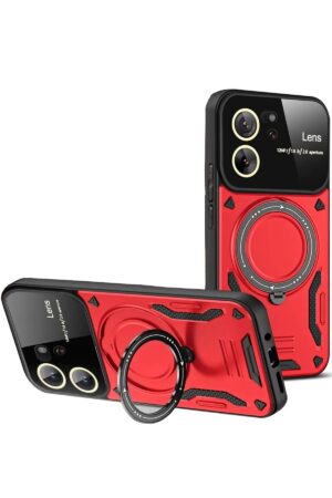 Xiaomi Mi 13T Pro Kılıf Joy Lens Standlı Kapak - Kırmızı-(5796)