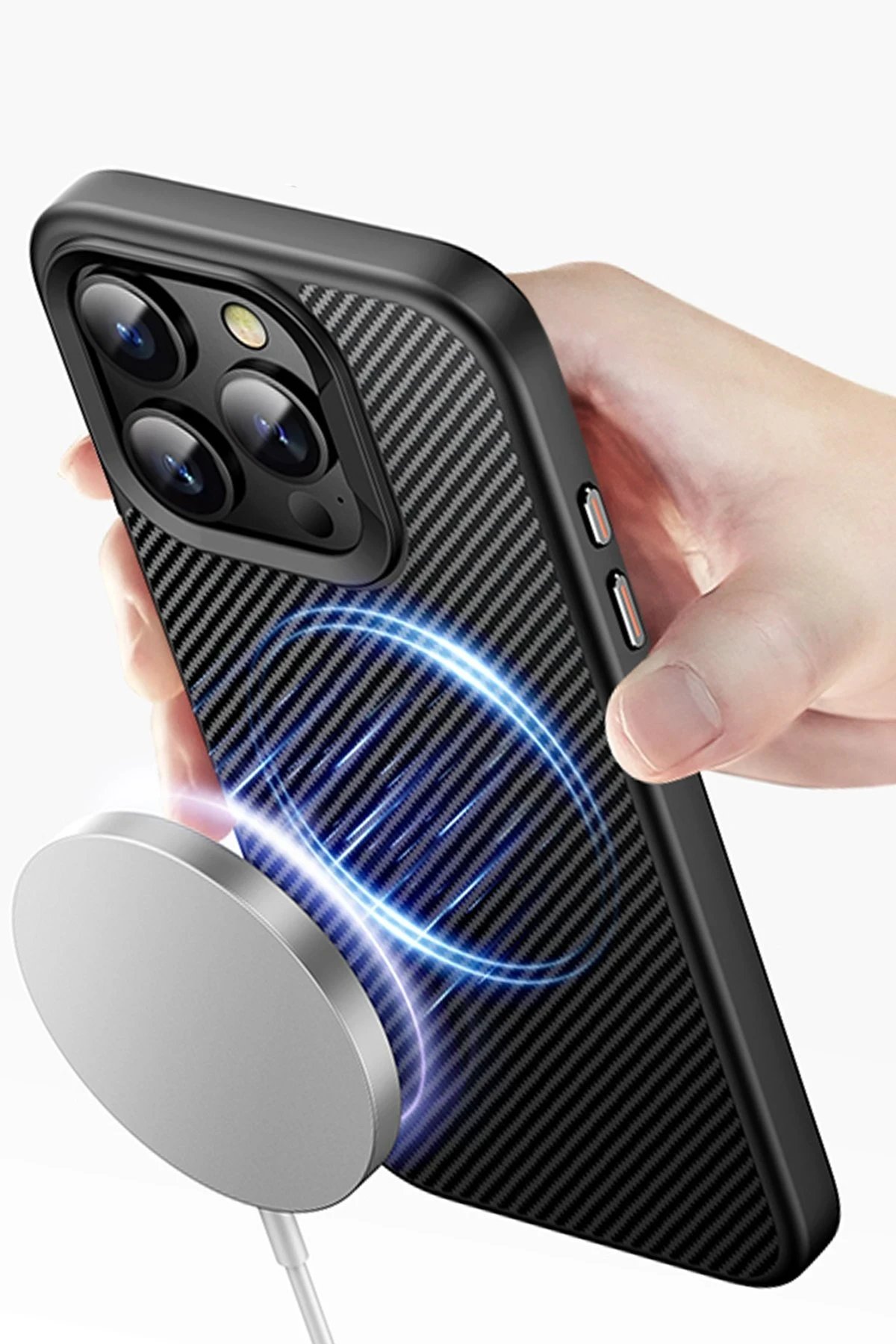 iPhone 14 Pro Dart Karbon Magsafe Kapak - Siyah-(5796) - Görsel 3