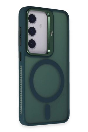 Samsung Galaxy S24 Flet Lens Magsafe Kapak - Koyu Yeşil-(5796)