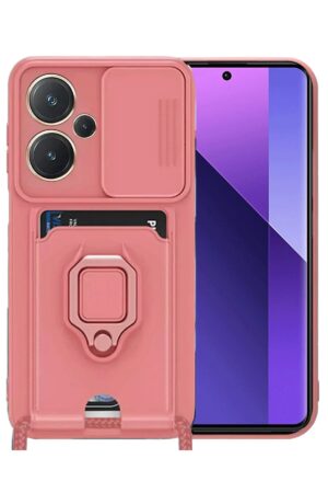 Xiaomi Redmi Note 13 Pro Plus Kılıf Zuma Kartvizitli Yüzüklü Silikon - Pembe-(5796)