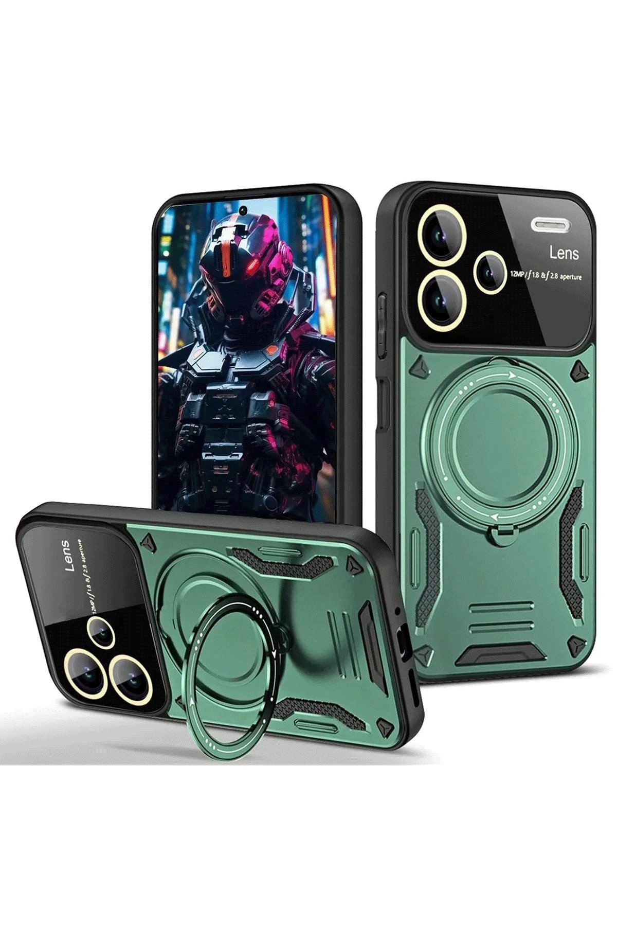 Xiaomi Redmi Note 13 Pro Plus Joy Lens Standlı Kapak - Koyu Yeşil-(5796)