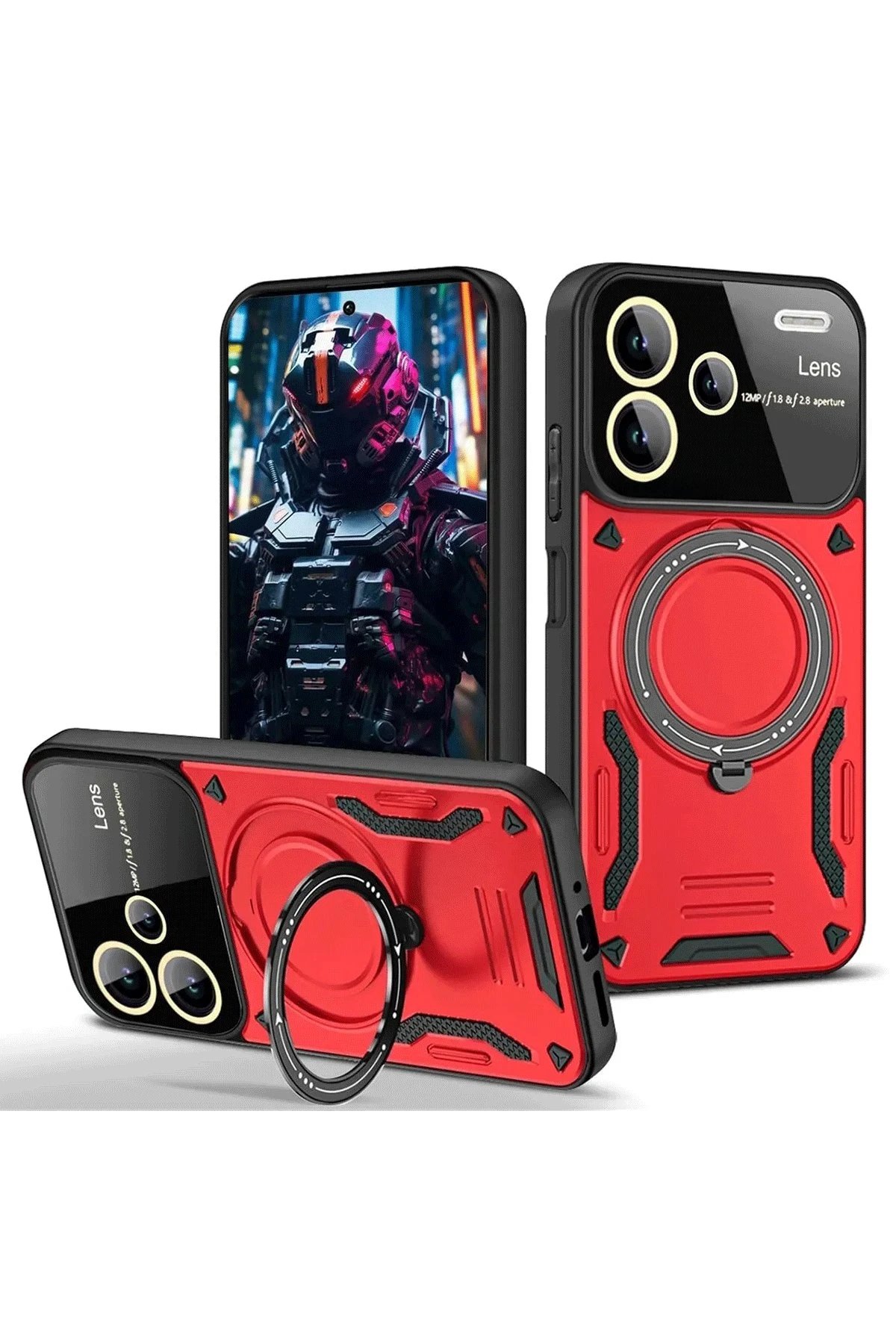 Xiaomi Redmi Note 13 Pro Plus Joy Lens Standlı Kapak - Kırmızı-(5796)