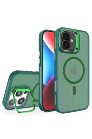 iPhone 16 Plus Flet Lens Magsafe Kapak - Koyu Yeşil-(5796)