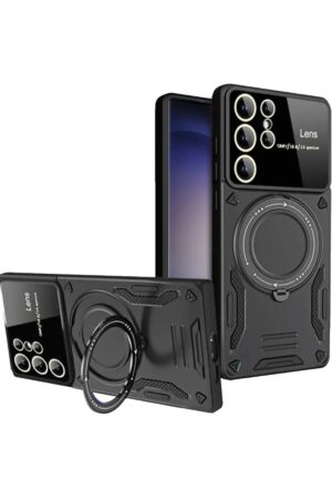 Samsung Galaxy S25 Ultra Kılıf Joy Lens Standlı Kapak - Siyah-(5796)