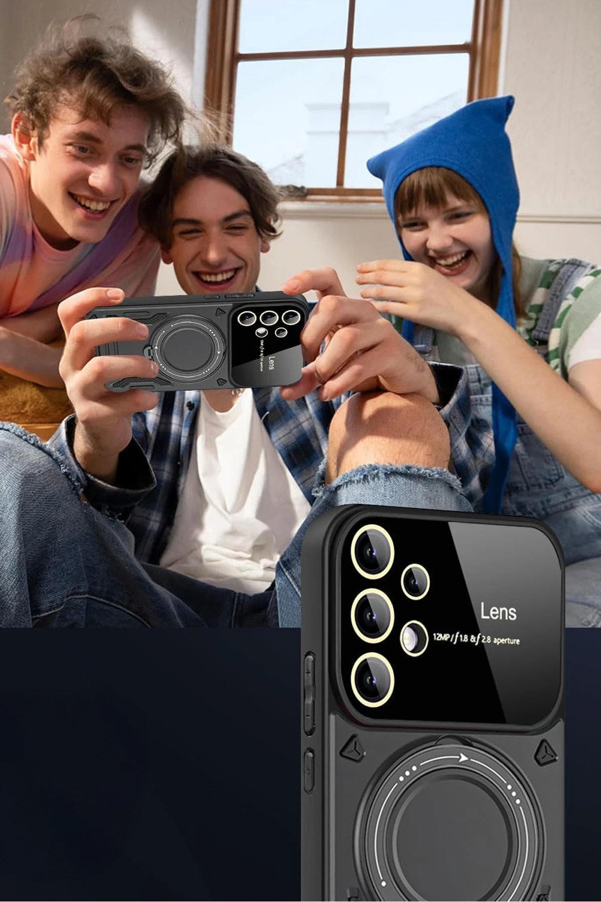 Samsung Galaxy S25 Ultra Kılıf Joy Lens Standlı Kapak - Koyu Yeşil-(5796) - Görsel 3