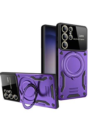 Samsung Galaxy S25 Ultra Kılıf Joy Lens Standlı Kapak - Mor-(5796)