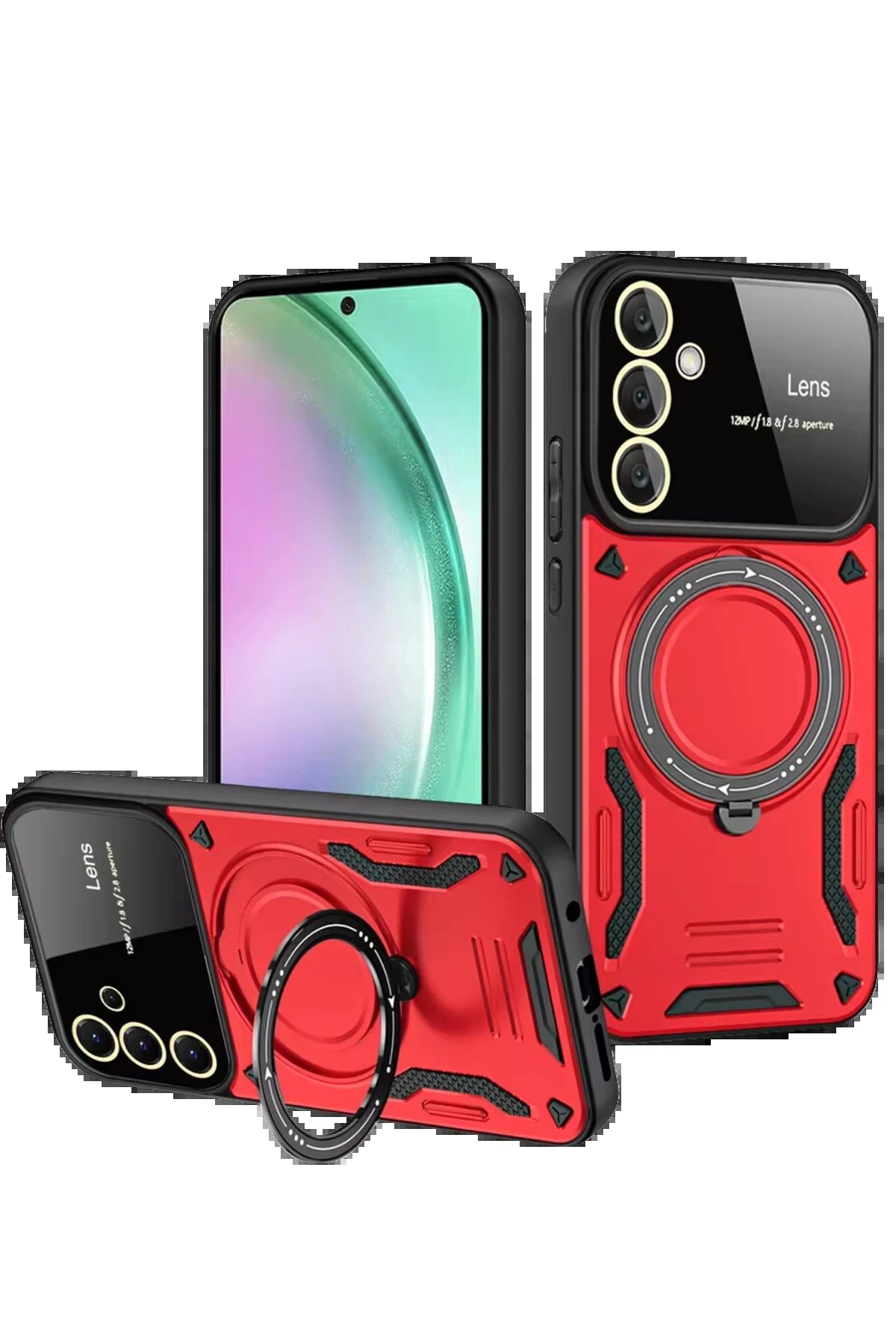 Samsung Galaxy S24 FE Kılıf Joy Lens Standlı Kapak - Kırmızı-(5796)