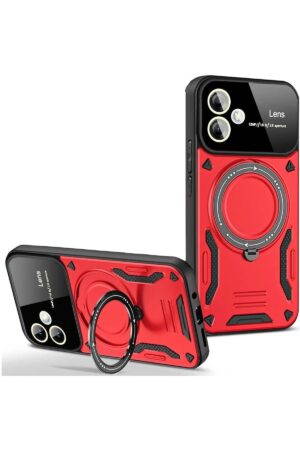 Samsung Galaxy A06 Kılıf Joy Lens Standlı Kapak - Kırmızı-(5796)