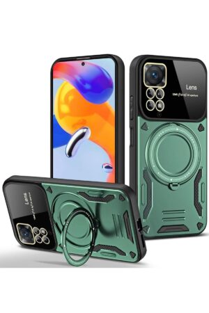 Xiaomi Redmi Note 11 Pro Kılıf Joy Lens Standlı Kapak - Koyu Yeşil-(5796)