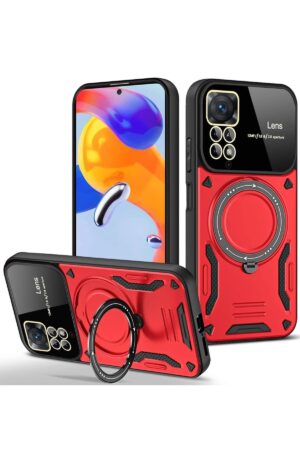 Xiaomi Redmi Note 11 Pro Kılıf Joy Lens Standlı Kapak - Kırmızı-(5796)