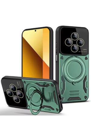 Xiaomi Redmi 14C Kılıf Joy Lens Standlı Kapak - Koyu Yeşil-(5796)