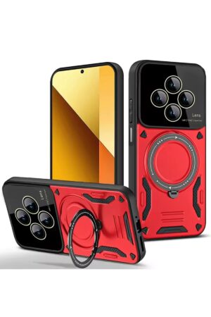 Xiaomi Redmi 14C Kılıf Joy Lens Standlı Kapak - Kırmızı-(5796)
