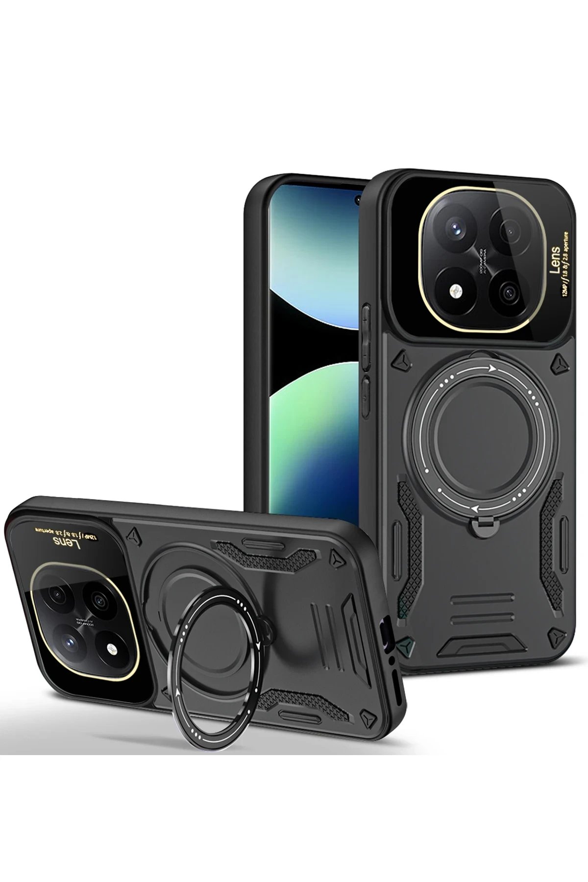 Xiaomi Redmi Note 14 Pro Plus Kılıf Joy Lens Standlı Kapak - Siyah-(5796)