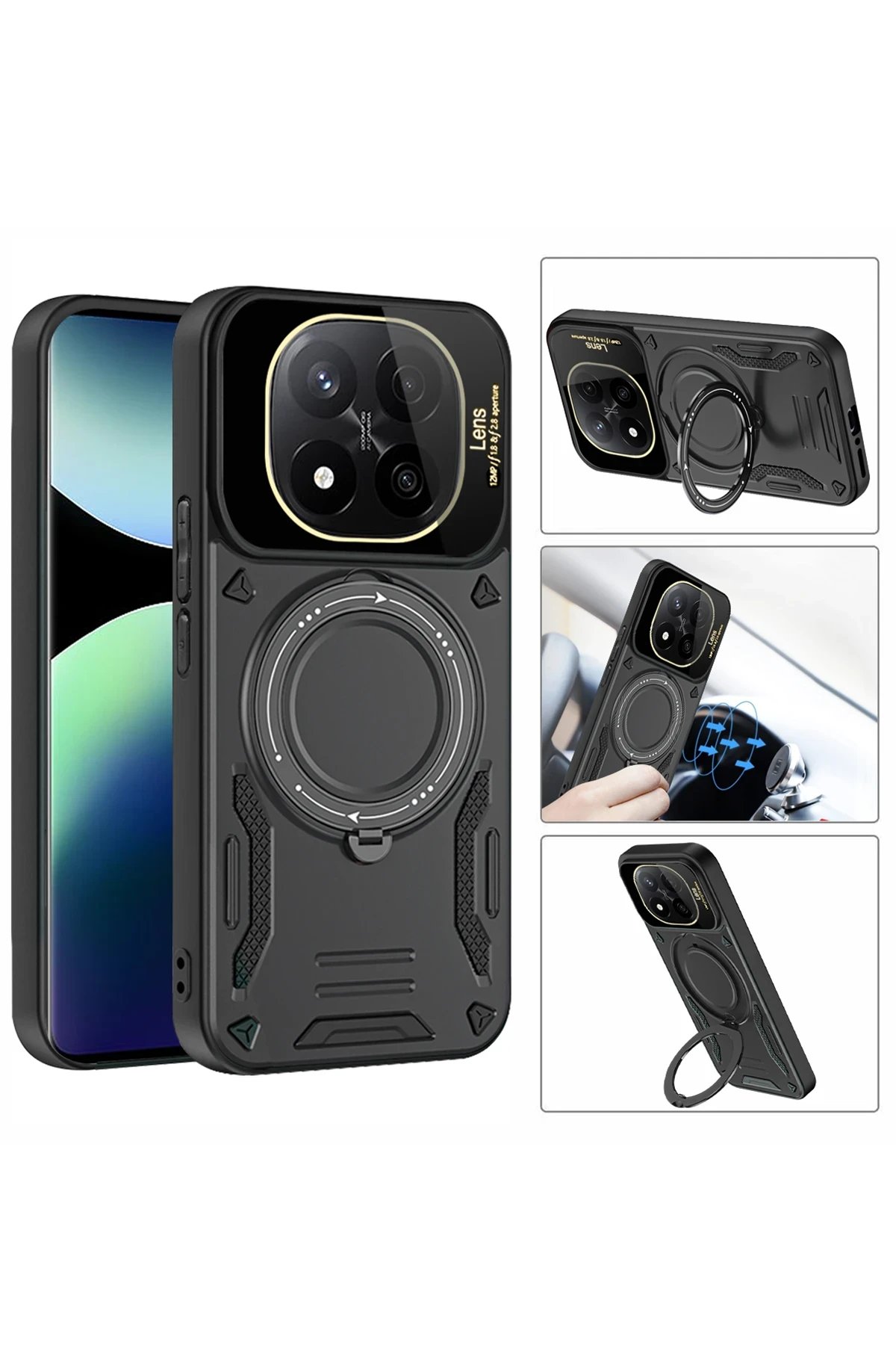 Xiaomi Redmi Note 14 Pro Plus Kılıf Joy Lens Standlı Kapak - Siyah-(5796) - Görsel 2