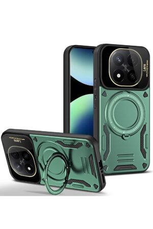 Xiaomi Redmi Note 14 Pro Plus Kılıf Joy Lens Standlı Kapak - Koyu Yeşil-(5796)