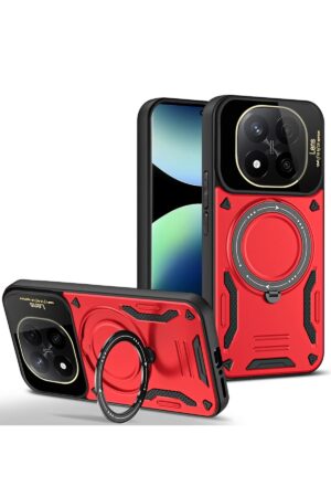 Xiaomi Redmi Note 14 Pro Plus Kılıf Joy Lens Standlı Kapak - Kırmızı-(5796)