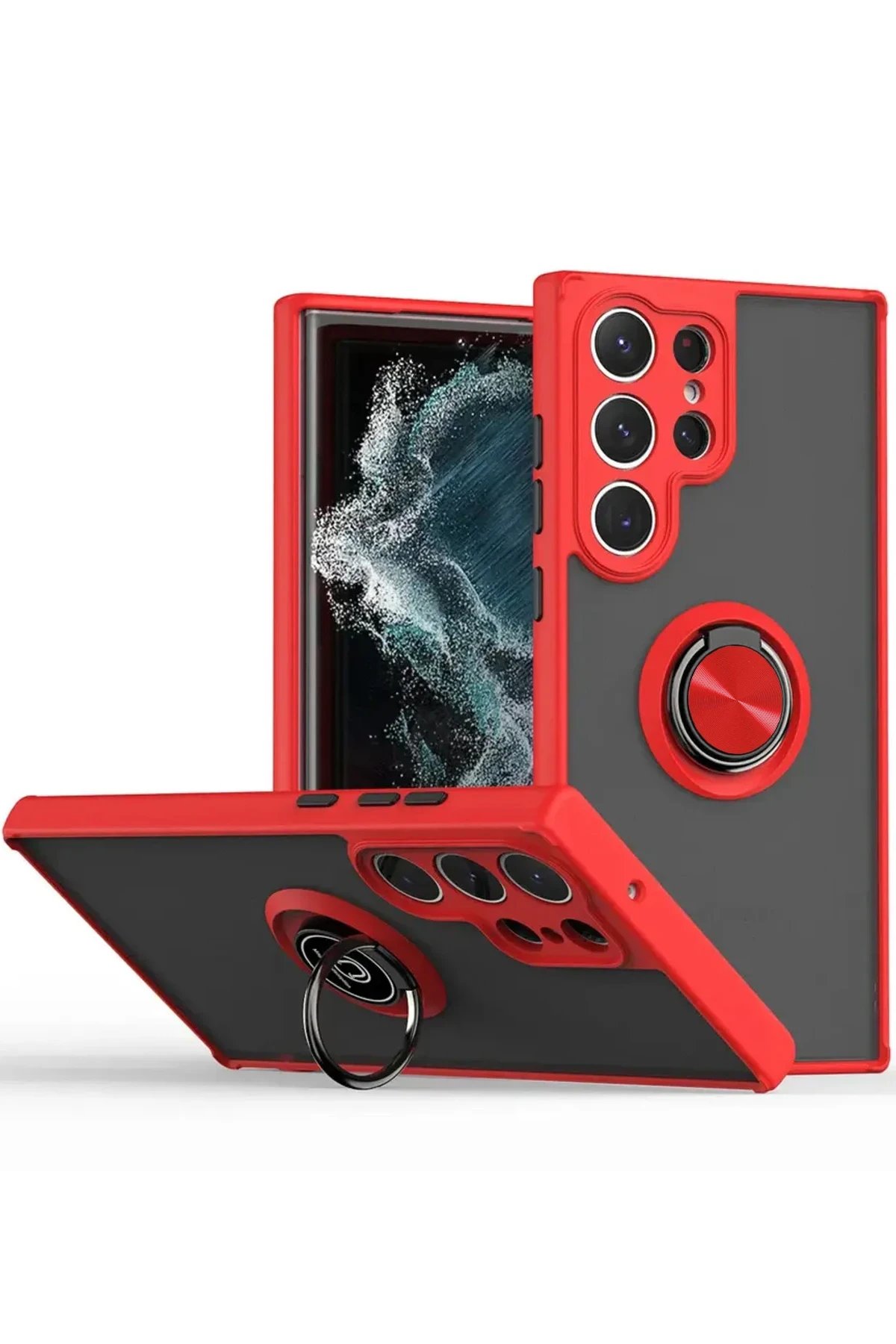 Samsung Galaxy S25 Ultra Kılıf Montreal Yüzüklü Silikon Kapak - Kırmızı-(5796)
