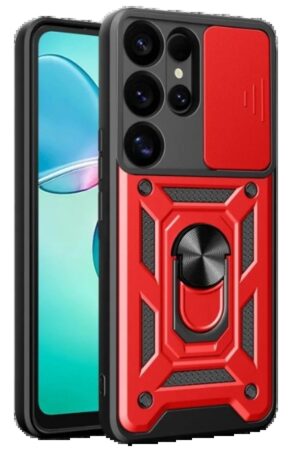 Samsung Galaxy S25 Ultra Kılıf Pars Lens Yüzüklü Silikon - Kırmızı-(5796)