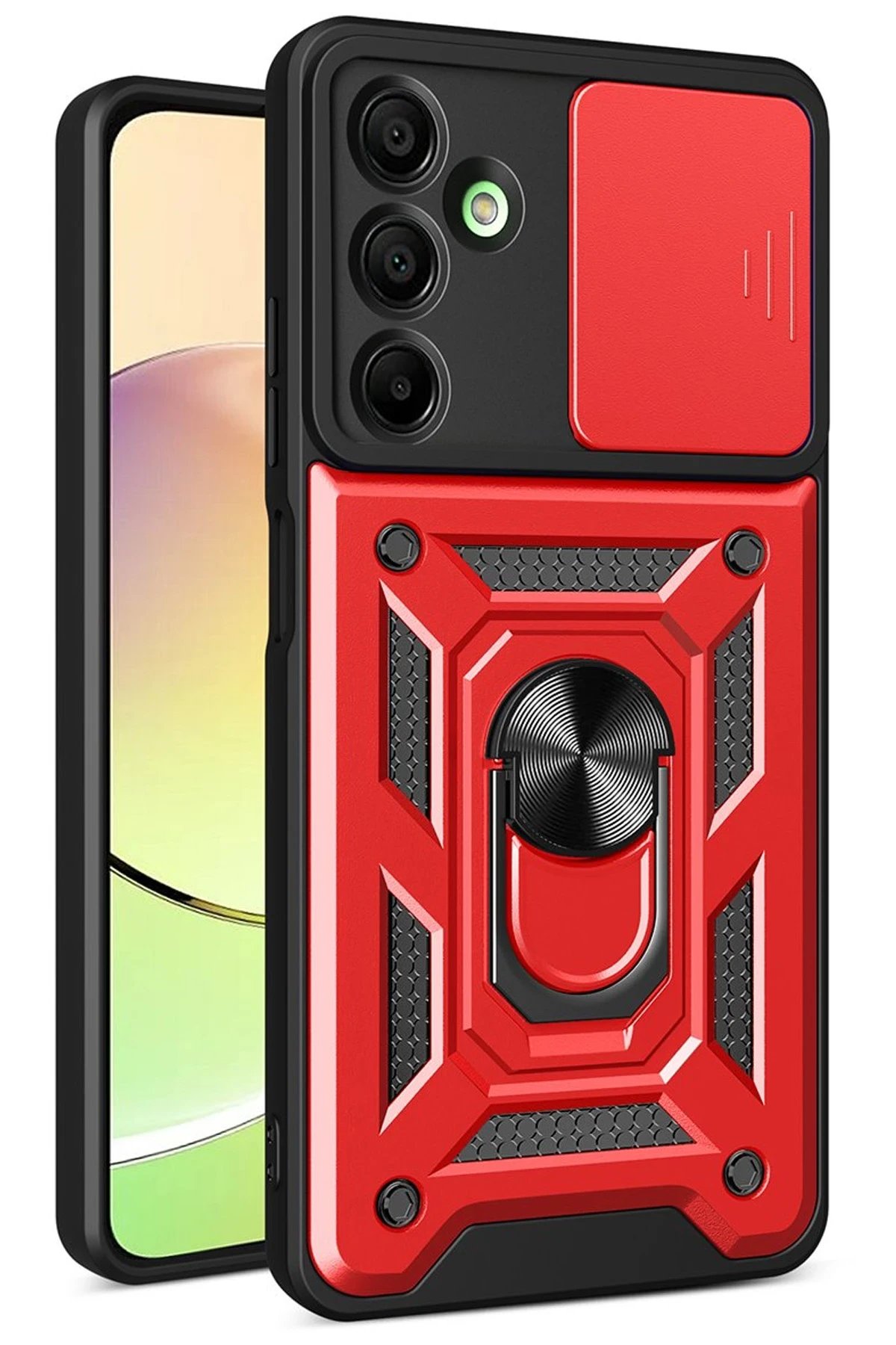 Samsung Galaxy A26 Kılıf Pars Lens Yüzüklü Silikon - Kırmızı-(5796)